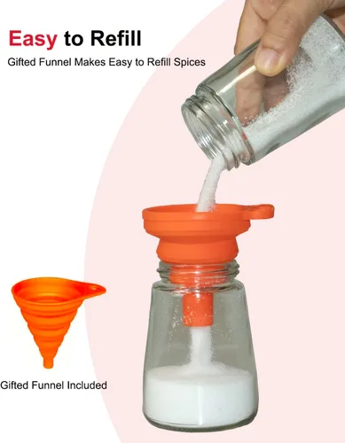 Miniatura 5 de Salero o pimentero con agujeros de vertido ajustables, dispensador de especias de botella de vidrio pequeña de 4 pulgadas con tapa de acero