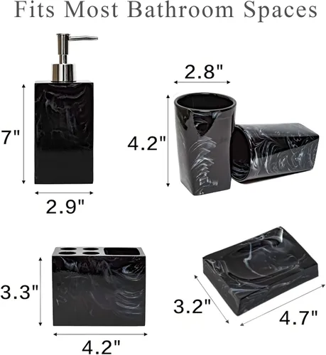 Miniatura 4 de Juego de accesorios para encimera de baño de 5 piezas, dispensador para jabón líquido o loción, jabonera, soporte para cepillos de dientes y 2