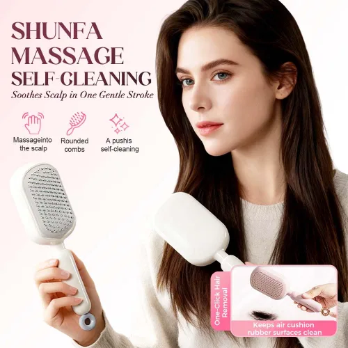 Miniatura 7 de Cepillo de pelo autolimpiante, cepillo retráctil con cerdas de masaje, peine antiestático fácil de limpiar para todo tipo de cabello, cepillo de Azul