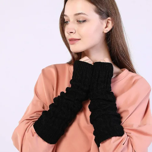 Miniatura 4 de Bellady Guantes de invierno para mujer, cálidos sobre el codo, guantes largos sin dedos con agujero para el pulgar, guantes de punto para calentar