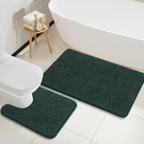 Miniatura 13 de LOCHAS Juegos de Alfombras de Baño de 2 Piezas, Juego de Alfombrillas de Baño Suaves Antideslizantes, Alfombra de Inodoro en Forma de U de 20''x20