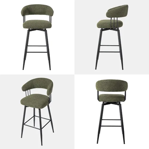 Miniatura 7 de Glitzhome Juego de 2 taburetes de bar giratorios de 31.5 pulgadas de altura de asiento, modernos taburetes de bar de tela verde cazador de mediados