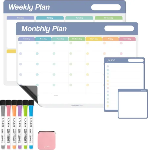 Miniatura 9 de Loukin Calendario Semanal de Borrado en Seco de 17"x11.8", Paquete de 2, Planificador de Pizarra Blanca de Adsorción Electrostática, Organizador