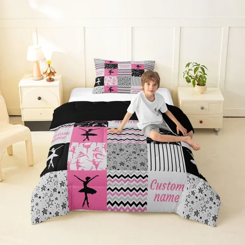 Miniatura 74 de Juego de edredón de softbol personalizado, juego de ropa de cama de retazos a cuadros para niños y niños, edredón de bate de béisbol, juego