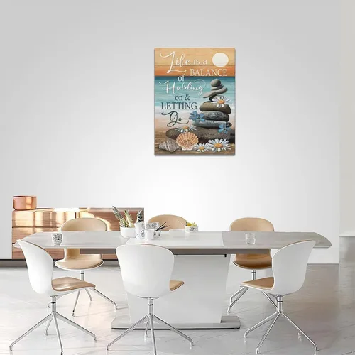 Miniatura 5 de Lienzo inspirador de playa costera, arte para pared, diseño de piedras zen, puesta de sol y océano, decoración de pared, citas de vida, impresiones