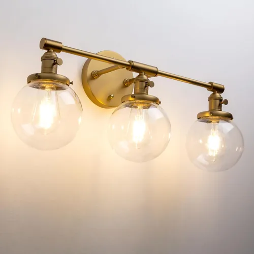 Miniatura 25 de PERMO Iluminación de candelabro de pared industrial vintage con sombra de globo de vidrio transparente redondo de 5,9" soplado a mano (Negro)