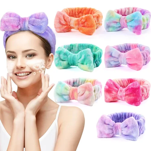 Miniatura 8 de UMIKU Paquete de 8 diademas faciales para mujeres - Suaves en polar de coral, cosméticas y para el cuidado de la piel, envolturas para el cabello