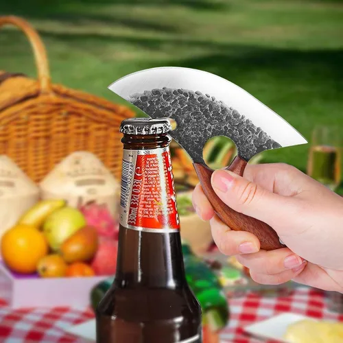 Miniatura 4 de Huusk Cuchillos vikingo para cortar carne, pequeño cuchillo Ulu, forjado a mano, cuchillos Ultimo cavernícolas de espiga completa para cocina