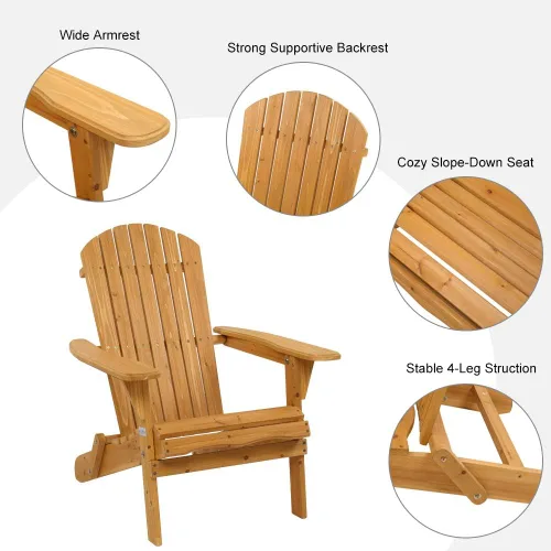 Miniatura 3 de VINGLI Juego de 2 sillas Adirondack plegables de madera y juego de mesa, diseño ergonómico para fogata, tumbona plegable para patio al aire libre