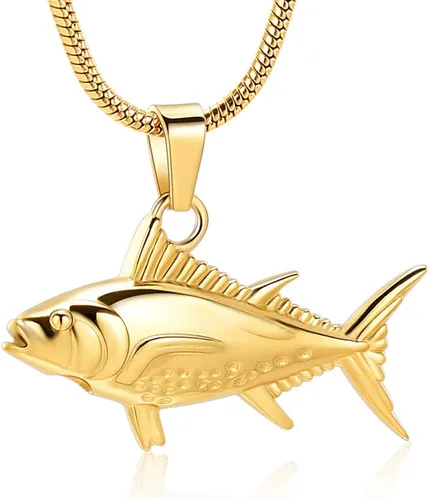 Imrsanl Joyería de cremación para cenizas, collar de urnas de pescado para hombres y mujeres, joyería conmemorativa, gancho de pescado, cenizas,