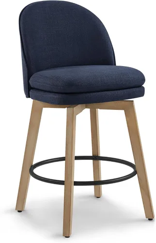 Miniatura 23 de Taburetes de Bar de Altura de Mostrador de 26 pulgadas Tapizados Giratorios con Respaldo y Patas de Madera para Isla de Cocina, Juego de 2, Tela