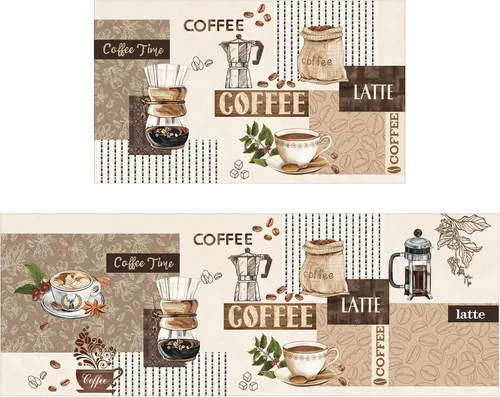 comfoyar Juego de 2 tapetes de cocina de café, antideslizantes, impermeables, juego de tapetes de cocina acolchados para suelo de cocina, fregadero,