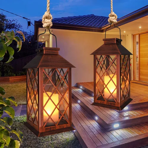 Miniatura 6 de TAKE ME Linternas solares de 35,6 cm para jardín al aire libre, linterna colgante impermeable con luces LED parpadeantes, sin llama, para mesa, al