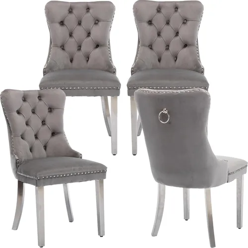 Miniatura 43 de Juego de 2 sillas de comedor modernas de mediados de siglo, sillas de cocina tapizadas de terciopelo beige, sillas de cocina y comedor, patas