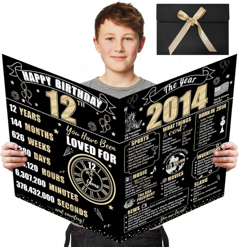 Miniatura 14 de Turypaty Tarjeta de 10 cumpleaños grande con sobre para niños y niñas, libro de firmas de invitados gigante de feliz 10 cumpleaños en negro y oro