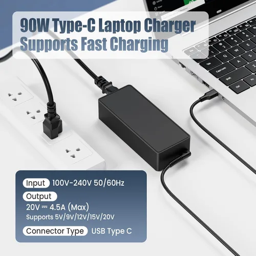 Miniatura 2 de Cargador de laptop USB C de 90 W para portátiles con Windows - Lenovo ThinkPad HP Spectre ASUS ZenBook Acer Swift Chromebook - Adaptador