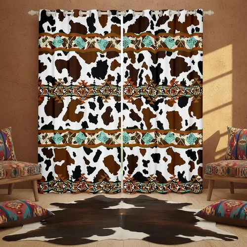 Miniatura 46 de Cortinas opacas de estilo bohemio occidental de 76 x 45 pulgadas, cortinas y cortinas de atrapasueños de vaca, cortinas del suroeste, cortinas