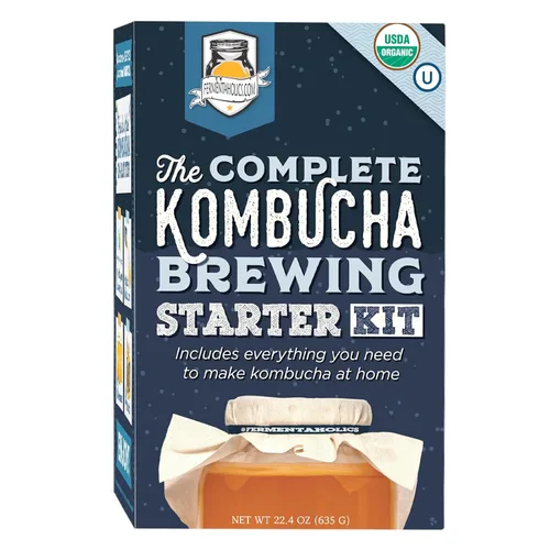Fermentaholics Kombucha Brewing Starter Kit – USDA Certified Organic SCOBY & Tea, kit completo de fabricación de kombucha casero con cultivo,