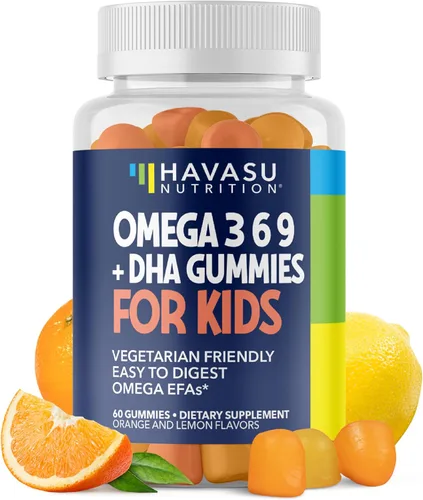 Gomitas Omega 3 6 9 + DHA para niños, aceite de pescado vegetariano, a base de plantas con DHA y EPA para niños mayores de 2 años para apoyar el