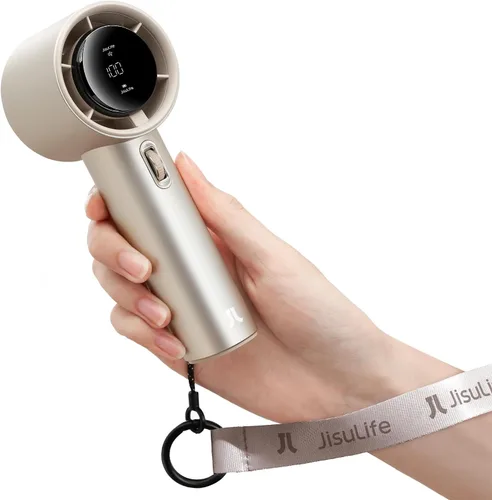 Miniatura 10 de JISULIFE Ventilador de mano portátil, velocidad (1-100) Turbo Mini ajustable y batería de 3600 mAh, ventilador personal recargable, pantalla Azul
