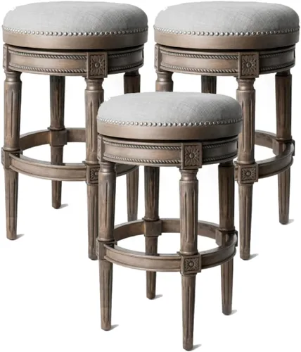 Miniatura 28 de Maven Lane Pullman Taburete de Bar de Madera Giratorio 180 Grados sin Respaldo de 30" de Altura con Ribete de Tachuelas, Acabado Blanco Alabastro