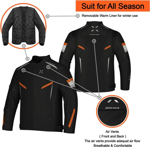 Miniatura 3 de FTX Chaqueta de motocicleta para hombre, armadura de equipo de protección de cuerpo completo, chaqueta de motocicleta de tela textil Cordura