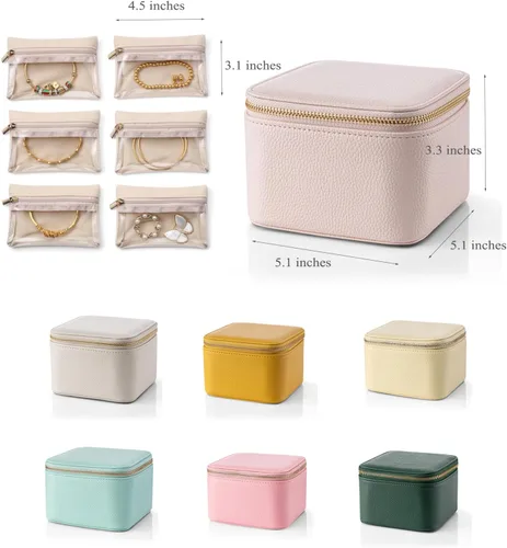 Miniatura 5 de Vlando Organizador pequeño de joyería de viaje, 6 pequeñas bolsas de mano con cremallera para joyas, collares, anillos, aretes, collares