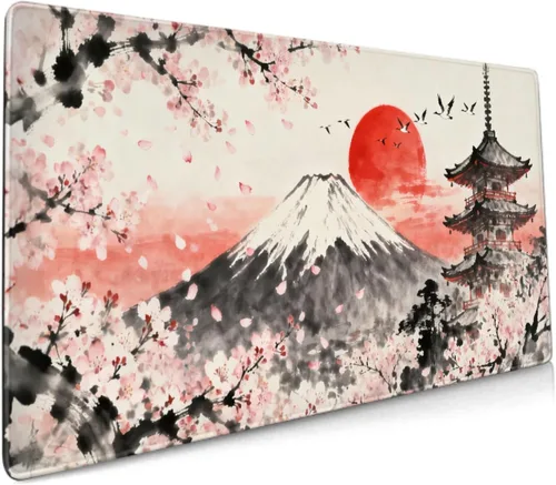 Miniatura 17 de Alfombrilla de mouse para juegos de acuarela japonesa negra y blanca con flor de cerezo de 35.4 x 15.7 pulgadas, XXL extendida, alfombrilla de mouse