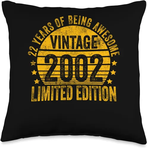Retro 22nd Birthday Gifts Men Women 22 Year Old Vintage 2002 Limited Edition Bday Throw Pillow, 16x16, Multicolor