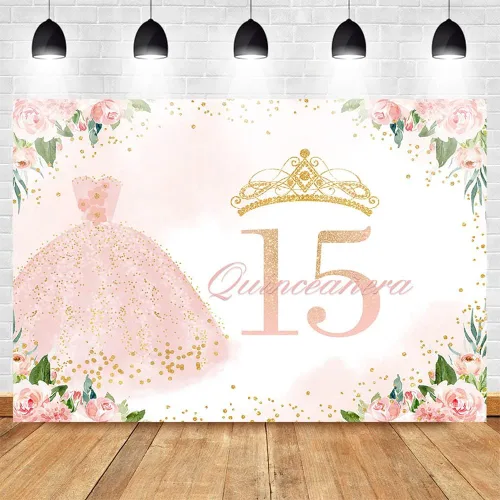 Miniatura 3 de Mocsicka Telón de fondo de cumpleaños de quinceañera para niña, decoración de fiesta de cumpleaños con diseño floral azul de 15 años, fondo