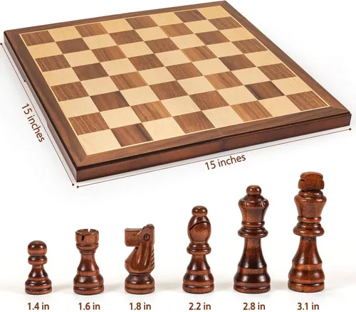 Miniatura 5 de Juego de ajedrez Juego de mesa de madera con almacenamiento para adultos de madera