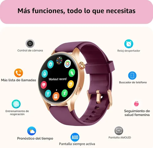 Miniatura 7 de Reloj inteligente para mujeres, responder/hacer llamadas, pantalla ultra clara AMOLED de 1.32 pulgadas, rastreadores de fitness con monitor