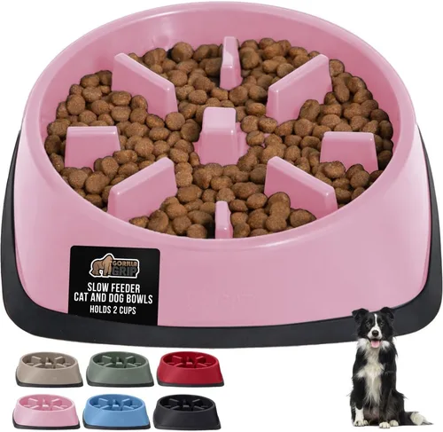 Miniatura 25 de GORILLA GRIP Cuencos para perros de alimentación lenta pendiente de patente, juguete interactivo de rompecabezas de 4 tazas para entrenamiento
