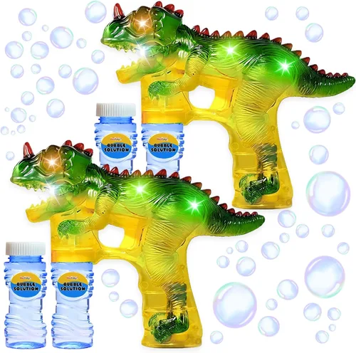 Miniatura 9 de Haktoys Jurassic - Burbujero con forma de dinosaurio, con luz Juguete Bubble Blaster para niños, fiestas LED intermitentes, botella de recarga