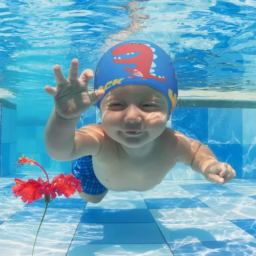 Miniatura 5 de Geyoga 3 piezas de gorras de natación para niños y niñas, gorras de natación para niños de 2 a 12 años, gorro de natación para piscina, gorro de Azul