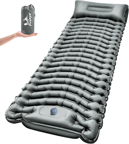 Miniatura 8 de Colchoneta de dormir para camping, colchón ultraligero con almohada, bomba de pie integrada, alfombrilla portátil inflable compacta para mochileros