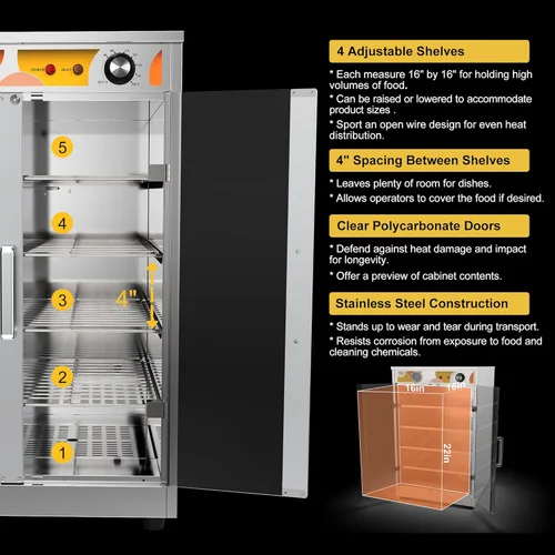 Miniatura 4 de Calentador de alimentos eléctrico de 5 estantes para catering con capacidad para (10) cajas de pizza de 15", gabinete de mantenimiento