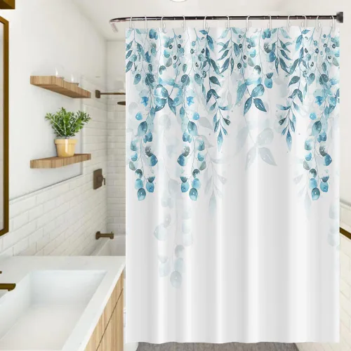 Miniatura 14 de Cortinas de ducha botánicas verdes de 36 x 72 pulgadas, hojas de eucalipto naturales de primavera para minimalismo moderno, decoración de baño, tela