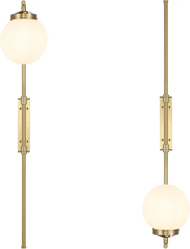Miniatura 7 de ELEHINSER Juego de 2 apliques de pared dorados con pantalla de globo, modernas lámparas de pared enchufables para interiores con interruptor, luz