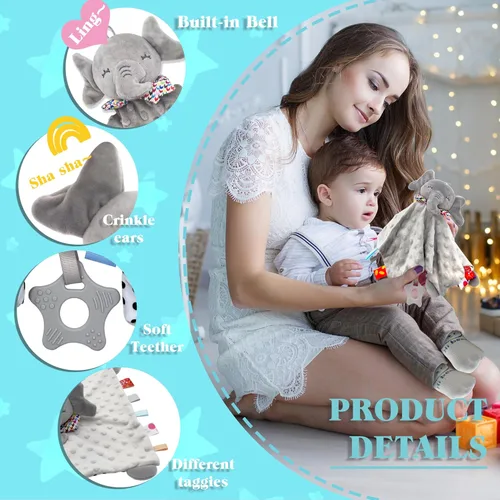 Miniatura 4 de Elephant Baby Lovey - Manta de seguridad unisex para bebés recién nacidos, para niños y niñas, regalo suave para bebés, juguete multiusos para Gris