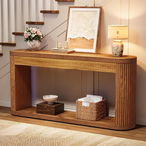 Miniatura 5 de Tribesigns Mesa consola acanalada de 63 pulgadas para entrada, mesa de sofá de madera estrecha detrás del sofá para entrada, pasillo, vestíbulo