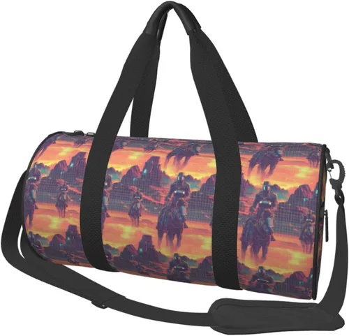 Large Duffle Bag for Travel - Cyber Retro Western Cowboy Print Gym Bag for Women Men, Travel Foldable Bags for Women Men with Zippered Multiple