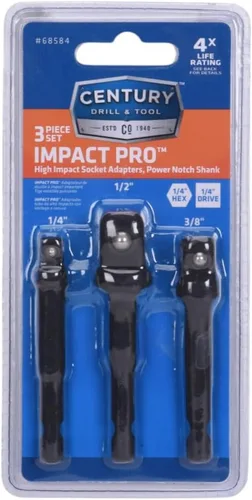 Miniatura 5 de Century Drill & Tool 68584 Impact Pro Juego de adaptadores de enchufe de accionamiento cuadrado, 3 piezas