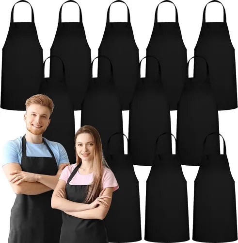 Miniatura 8 de Green Lifestyle - Juego de 12 delantales unisex, color negro, lavables a máquina, para cocina, manualidades, barbacoa, dibujo, exteriores