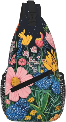 Miniatura 21 de Bolso bandolera para hombres y mujeres, mochila cruzada floral de tulipán pastel, mochila casual de senderismo para viajes, deportes, correr, bolsa