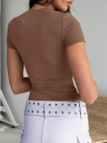 Miniatura 5 de Trendy Queen Camisetas básicas para mujer, cuello redondo, manga corta, lindas camisetas de verano, ajustadas, ropa Y2K