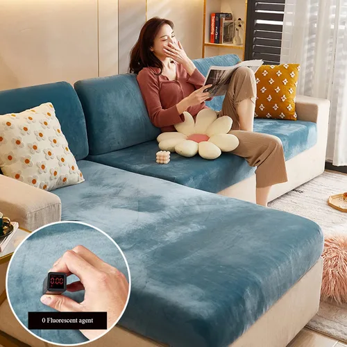 Miniatura 6 de Funda de cojín de terciopelo para sofá en forma de L con diván Longue de 1, 2, 3 asientos, protector de muebles, fundas de cojín para sofá