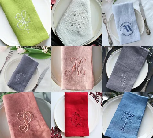 Miniatura 6 de Servilletas personalizadas bordadas con cualquier texto y diseño de monograma, añadir un nombre, servilletas de alta calidad con bordado, gran