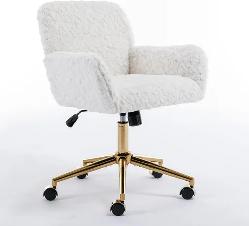 Miniatura 11 de Silla de oficina en casa de terciopelo con base de metal dorado y ribete de cabeza de clavo, moderna silla de trabajo tapizada giratoria tapizada