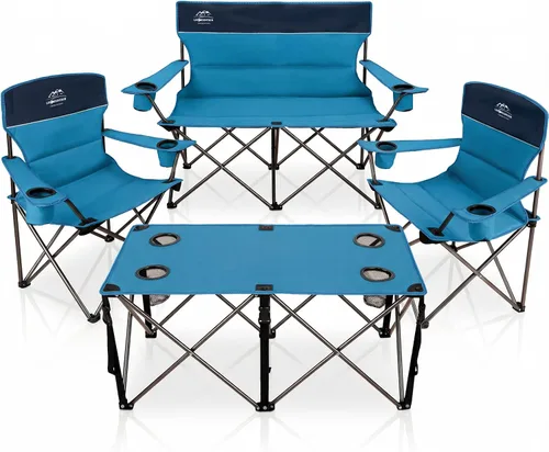 Miniatura 8 de Juego de 4 sillas de campamento de gran tamaño con mesa, silla de césped plegable para exteriores, soporte para tazas, portátil, silla de sofá Negro